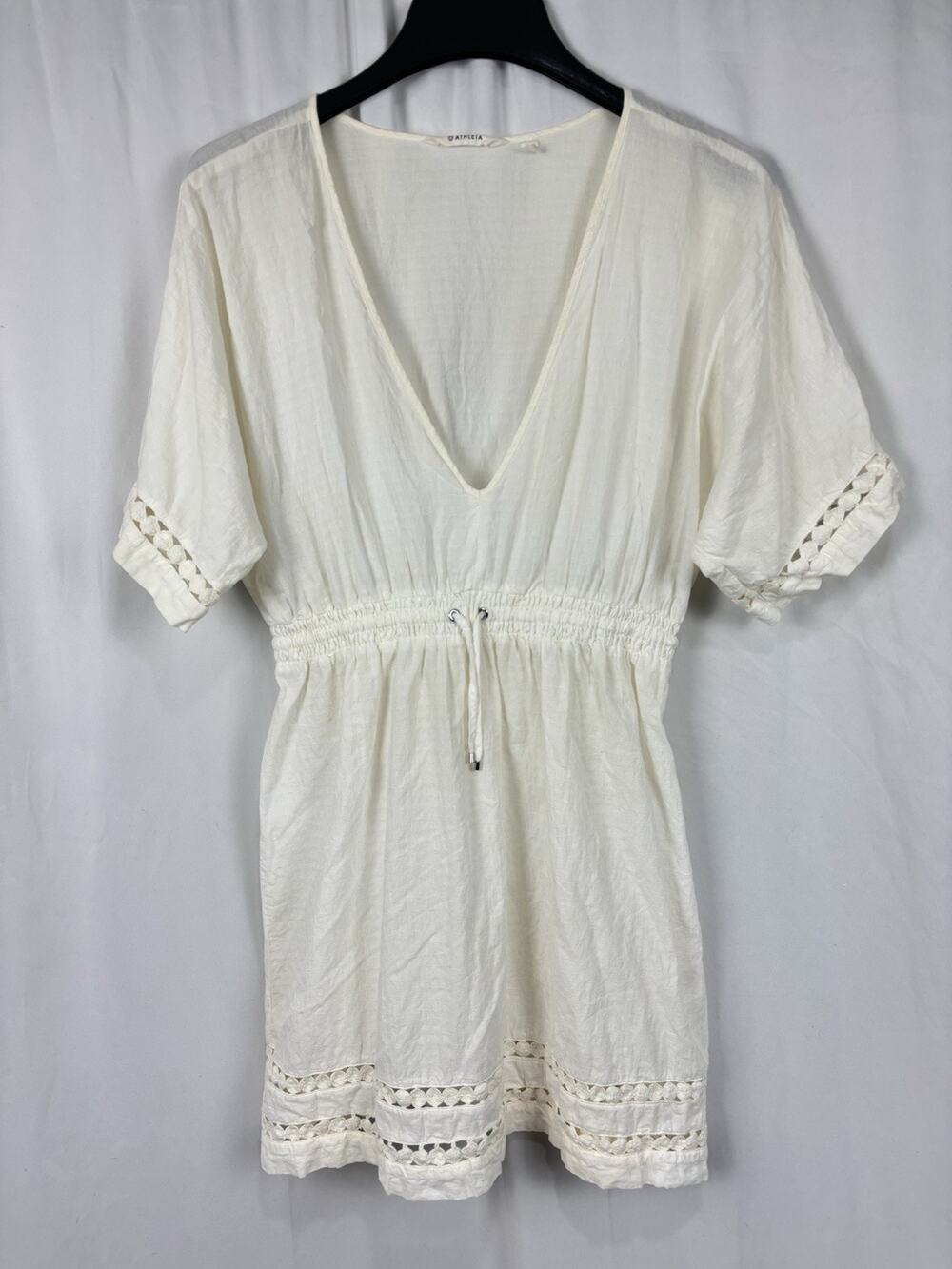 Athleta Swim Cover Up Dress Size M Women's Off White Crochet Trim Cotton Beach